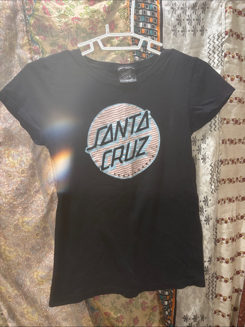Santa Cruz Skateboards Black Tee with Pink & Blue Logo